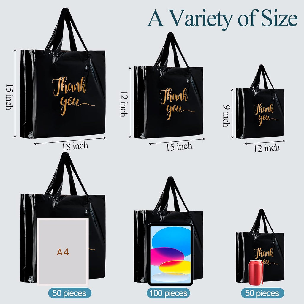 200 Pcs Thank You Shopping Bags with Handle,Black