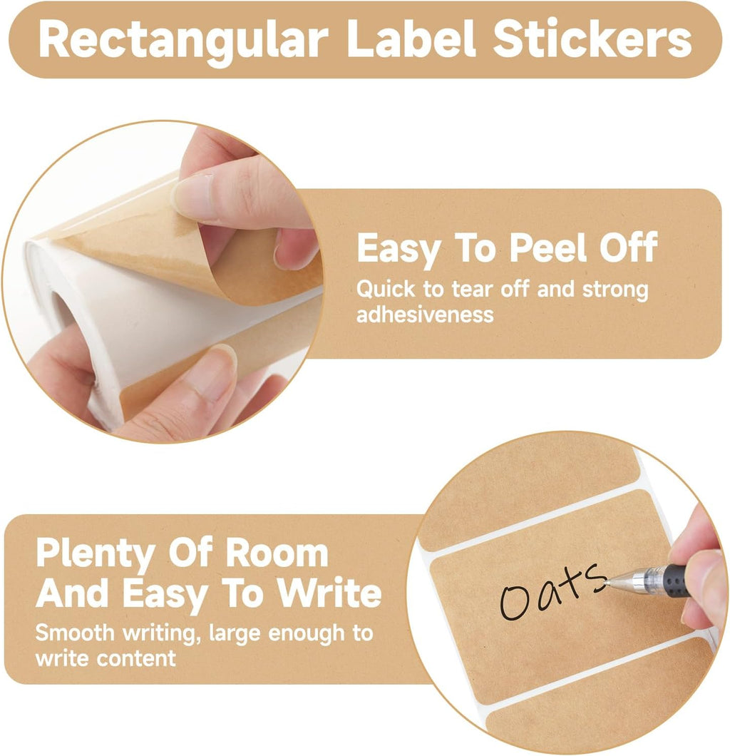 Kraft Label Stickers 2x3 Inch - 300 Pcs Self-Adhesive Brown Rectangular Blank Labels for Jars, Canning, Crafts