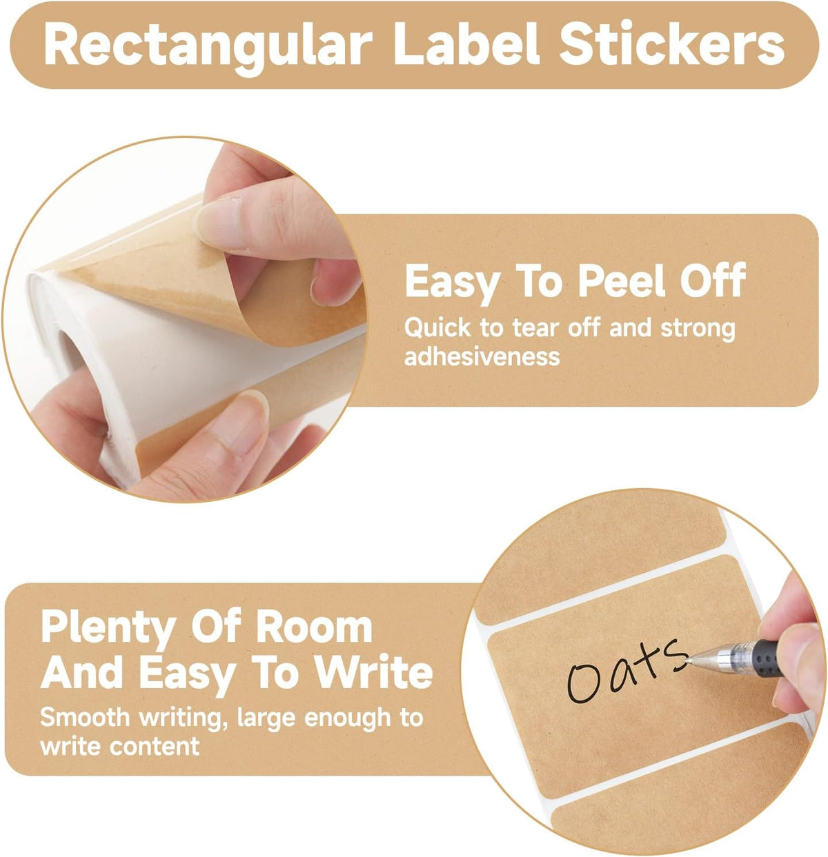 Kraft Label Stickers 2x3 Inch - 300 Pcs Self-Adhesive Brown Rectangular Blank Labels for Jars, Canning, Crafts