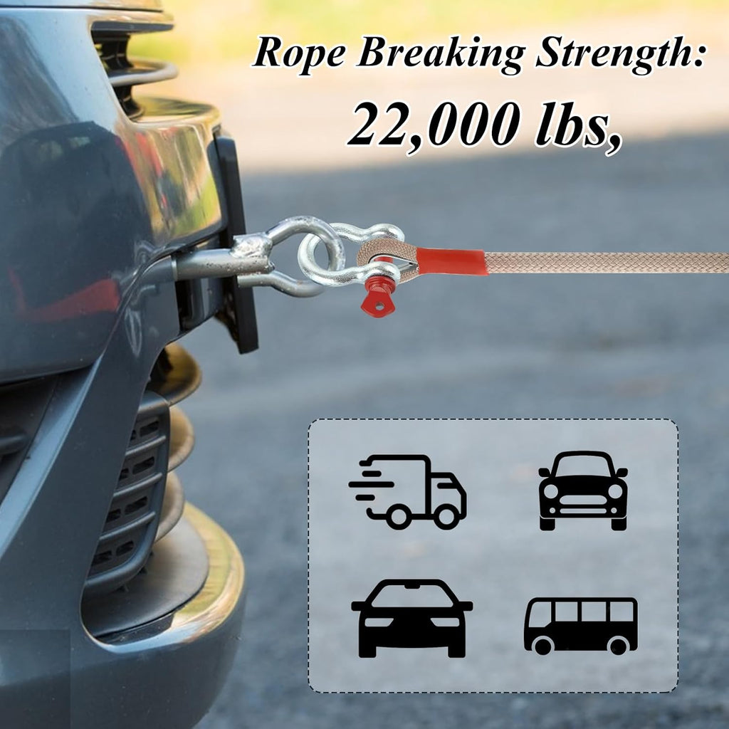 Kinetic Recovery Strap(1" x 30ft), 22,000lbs Tow Straps Heavy Duty with Loops, Nylon Off Road Tow Rope with 2 D-Ring