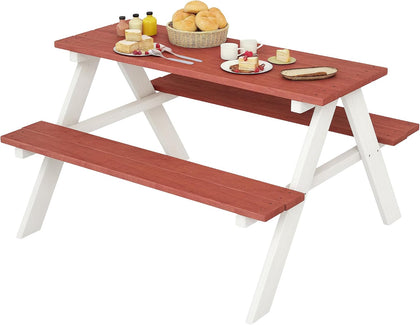 Kids Picnic Table Set Wooden Table & Bench Set for Ages 3-8 Brown | Kids Patio Furniture, Outdoor Toys
