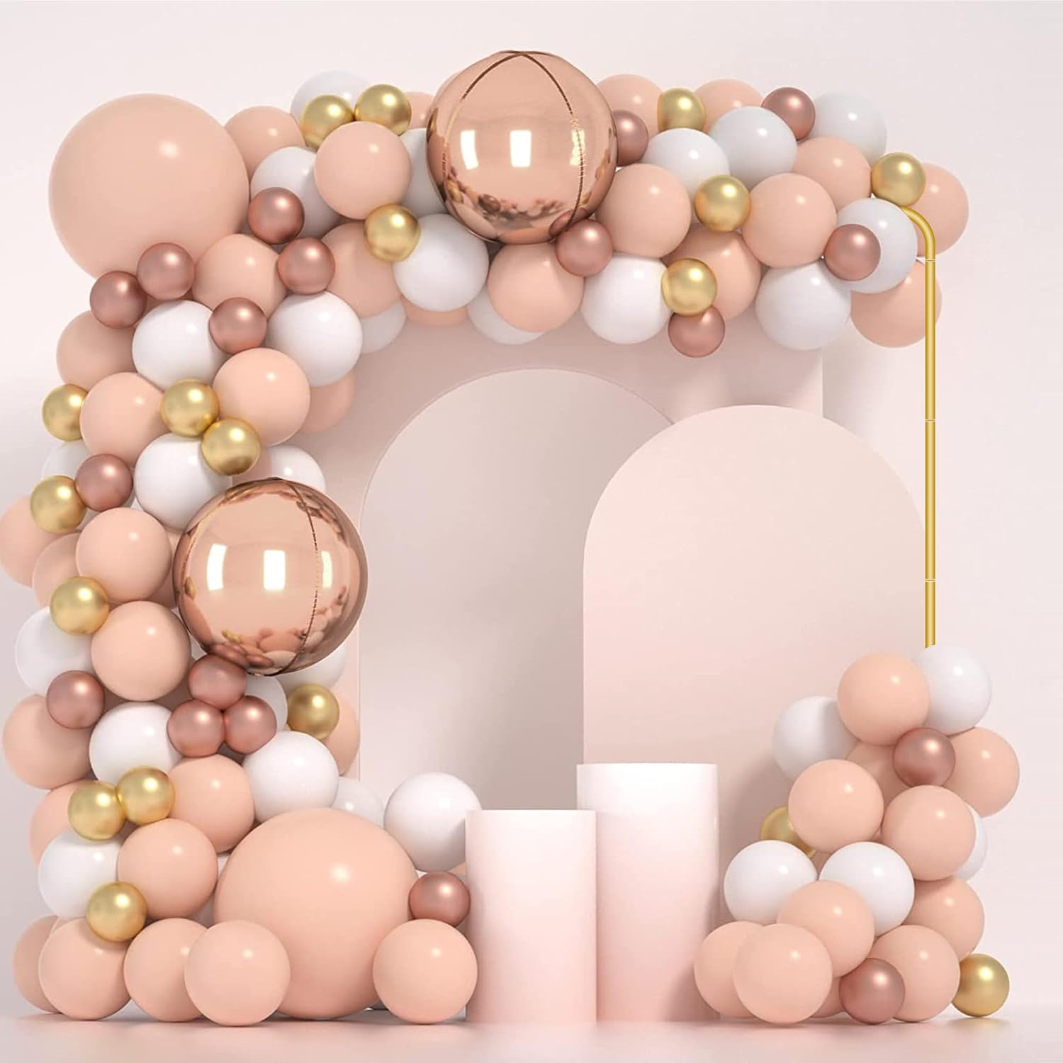 Metal Wedding Arch Backdrop Stand for Parties 6.6FT Gold Balloon Arch Square Frame Kit Pipe and Drape Stand Floral
