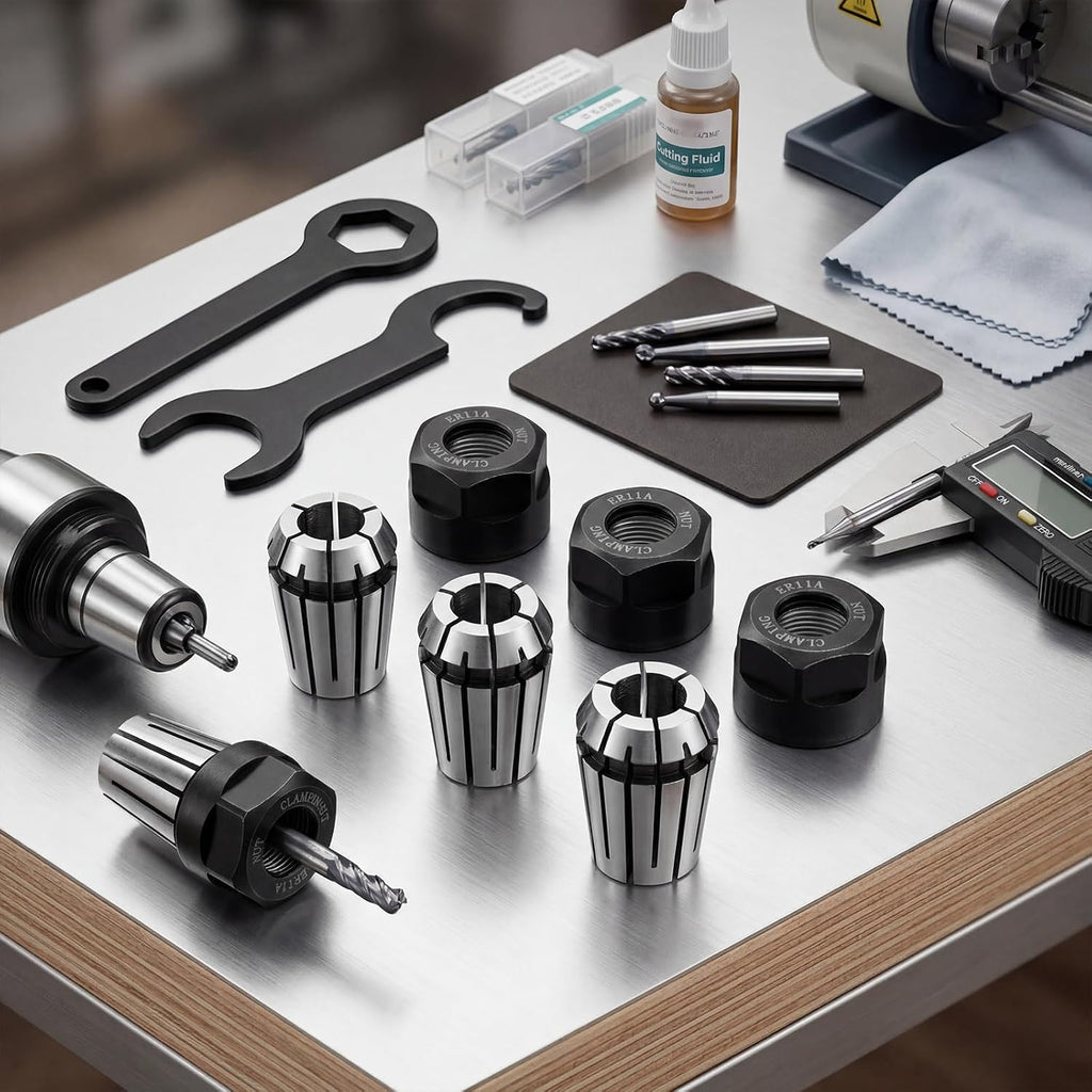 Shimeyao 9 Pcs ER11 Spring Collet Set 1/4'' with Clamping Nut for Cnc