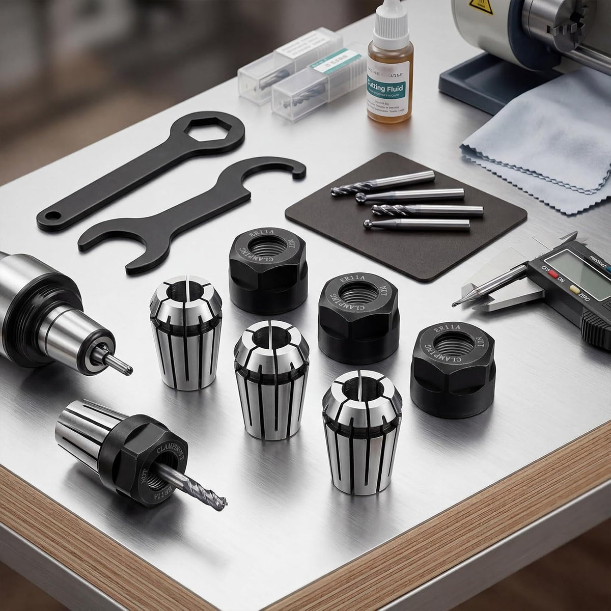 Shimeyao 9 Pcs ER11 Spring Collet Set 1/4'' with Clamping Nut for Cnc