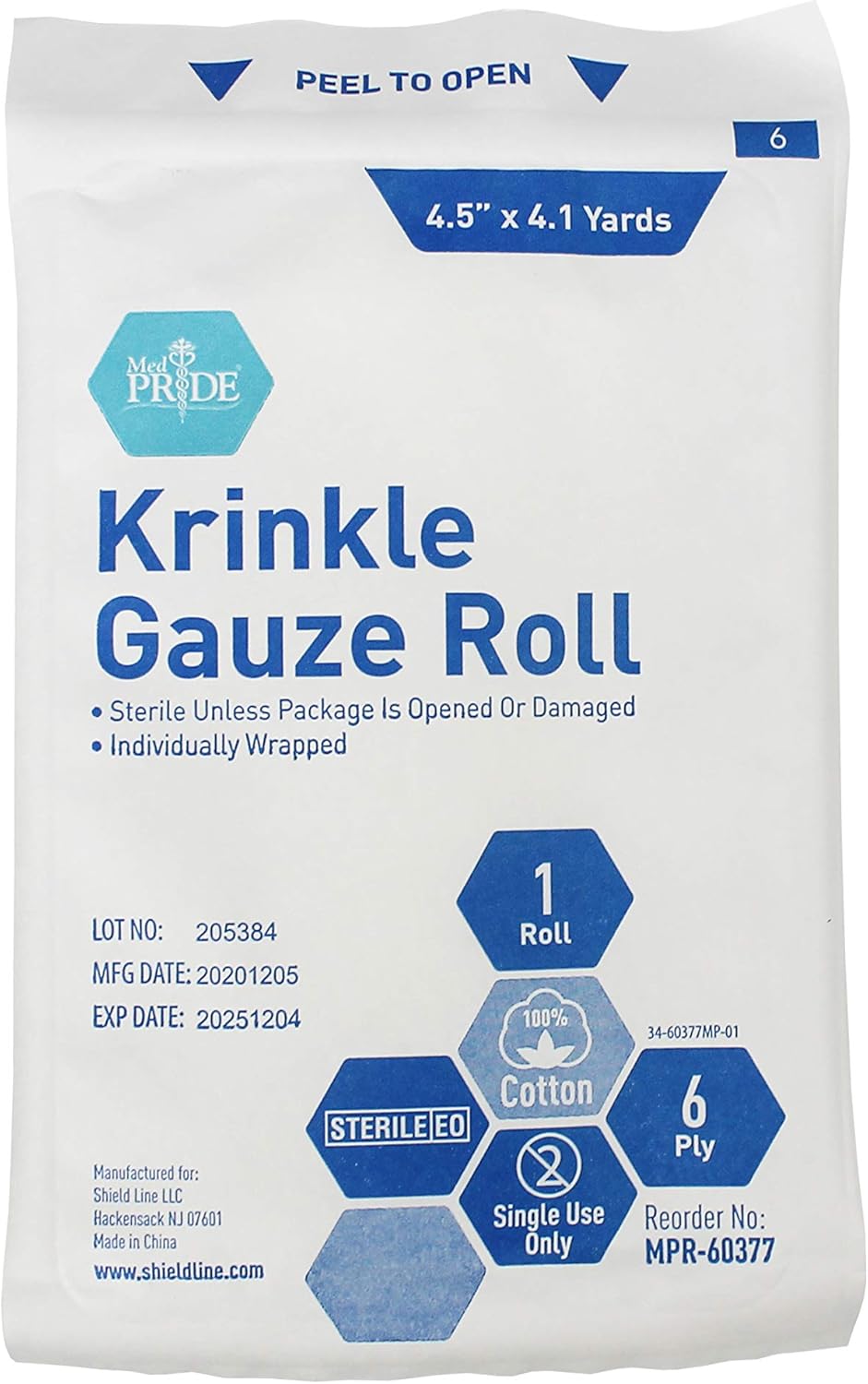 Sterile Krinkle Gauze Roll 4.5in X 4.1yd 6 Ply Highly Absorbent Cotton Roll Gauze Individually Wrapped Wound Dressing