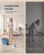 Spin Mop and Bucket Set, 4 Microfiber Pads, Blue and Gray
