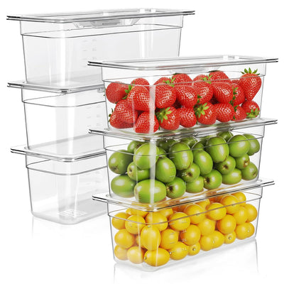 6-Pack 1/3 Size 6''Deep NSF Polycarbonate Food Pans with Lids