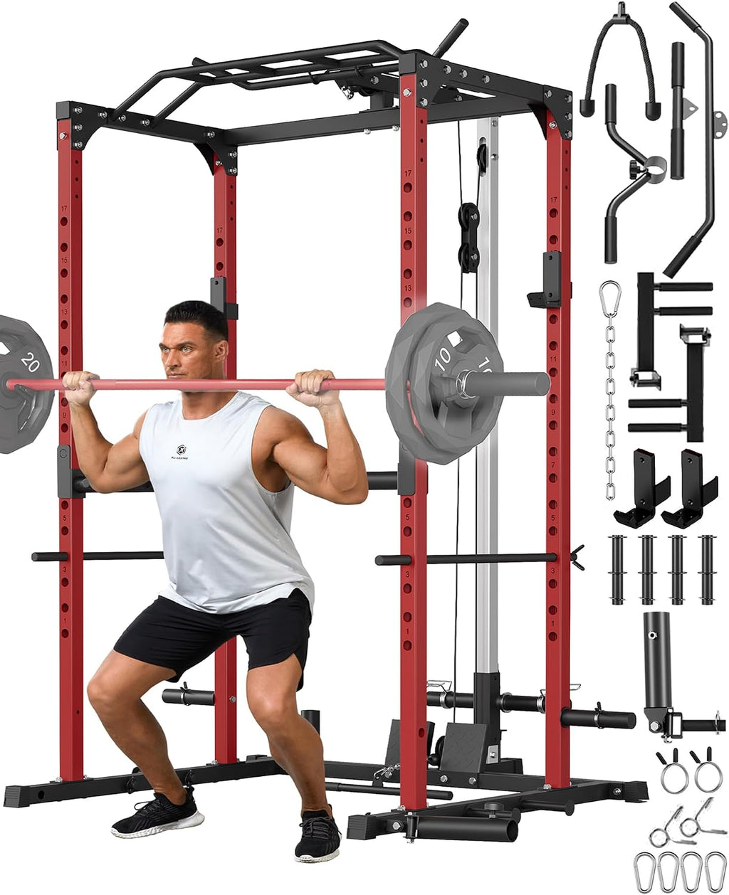 Power Cage, Power Racks for Home Gym with Pulley System | 1200 LBS Weight Capacity Multi-Functional Squat Rack for