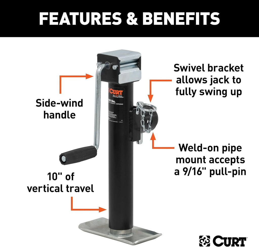 28354 Weld-On Pipe-Mount Swivel Trailer Jack, 5,000 lbs., 10 Inches Vertical Travel