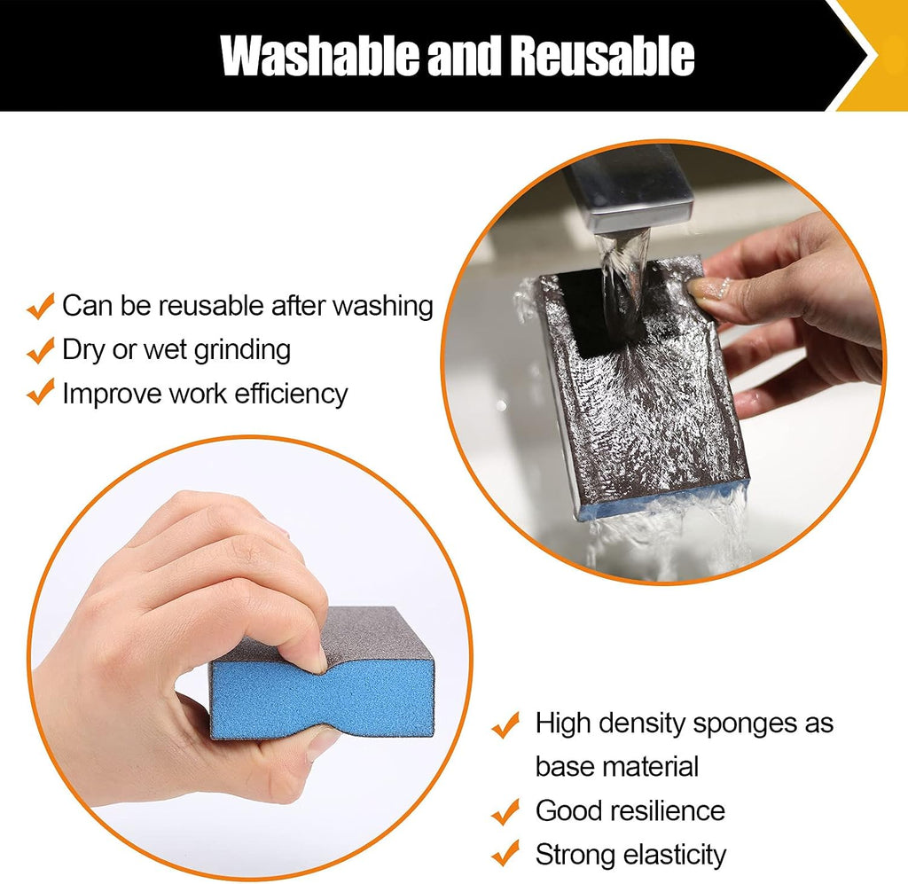 10 Pcs Sanding Sponge Set, 220 Grit: 4 Pcs, 60/80/100/120/180 Grit: 2 Pcs Each, Washable & Reusable Sanding Block for