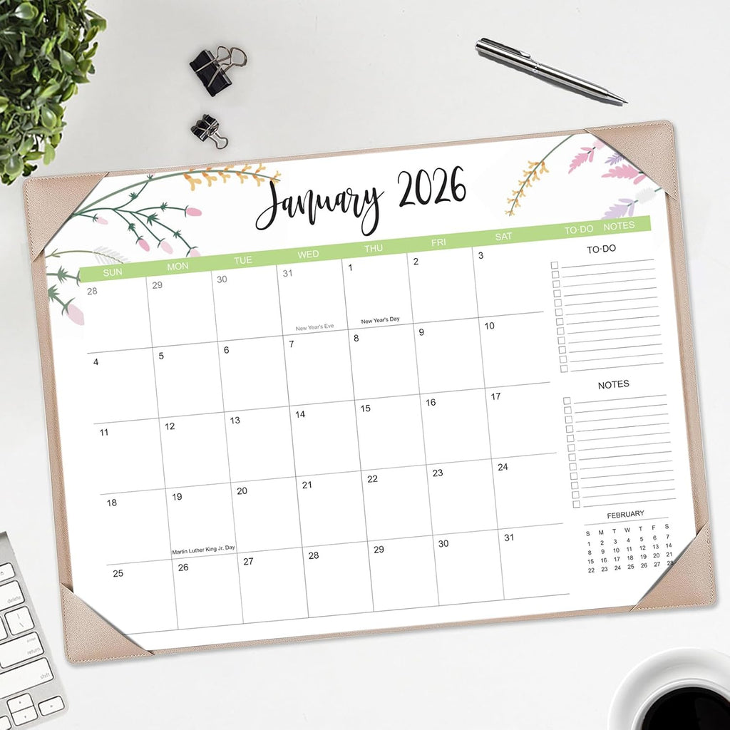 Desk Calendar 2026 with Desk Mat – 22" x 17" Large Desk Pad Calendar Runs from January 2026 to June 2027, Floral