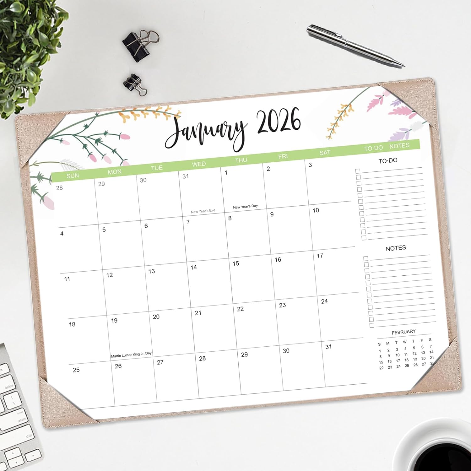 Desk Calendar 2026 with Desk Mat – 22" x 17" Large Desk Pad Calendar Runs from January 2026 to June 2027, Floral