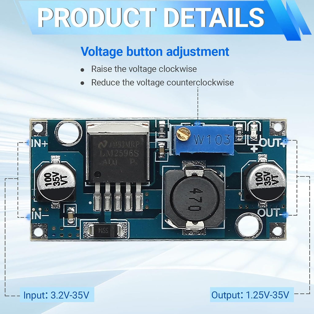 2pcs LM2596 DC-DC Buck Converter, 3.2V-35V to 1.25V-35V Power Module