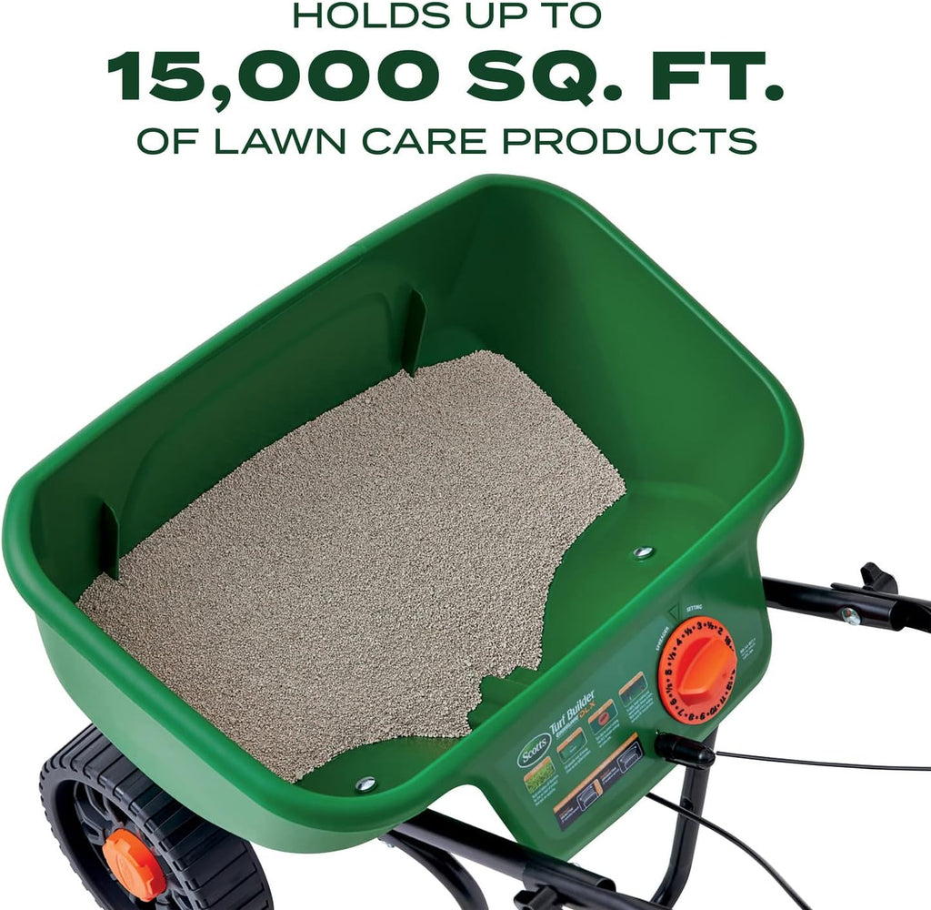 Turf Builder EdgeGuard DLX Broadcast Spreader for Seed, Fertilizer, Salt, Ice Melt, Holds up to 15,000 sq.ft.