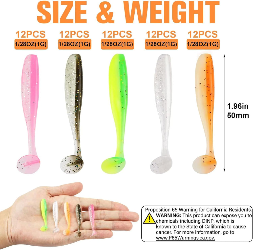 Crappie Lures Kit Soft Plastic Baits Paddle Tail Swimbaits Fishing Soft Plastic Lures Crappie Walleye Trout Bass