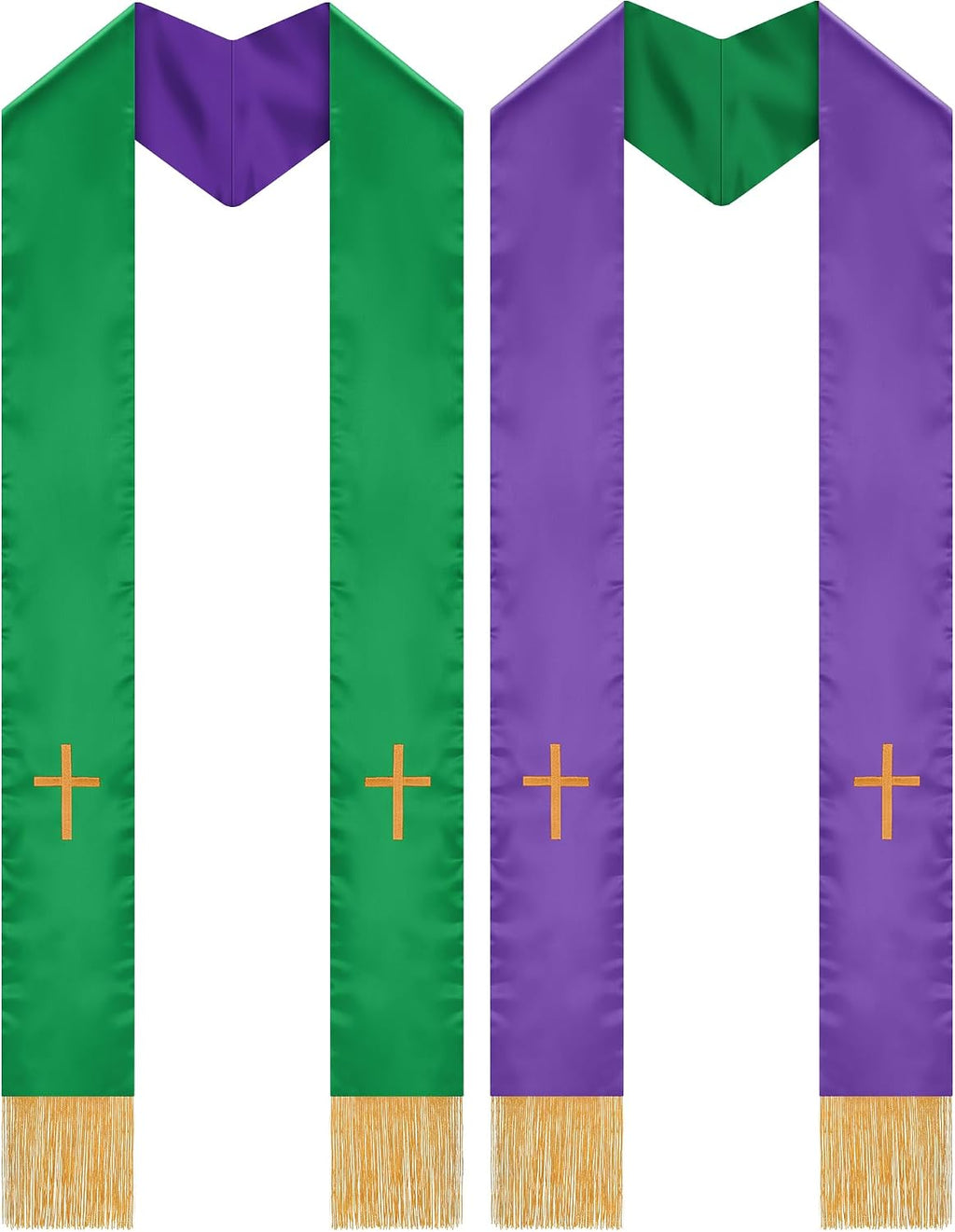 2 Pcs Reversible Clergy Stole with Cross Tassels