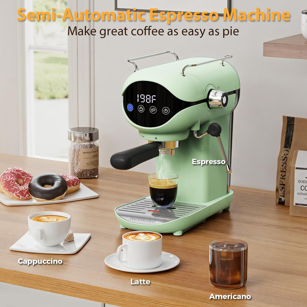 Espresso Machine with Steam Milk Frother Semi Automatic 20 Bar Compact Green with Touch Screen for home Cafetera