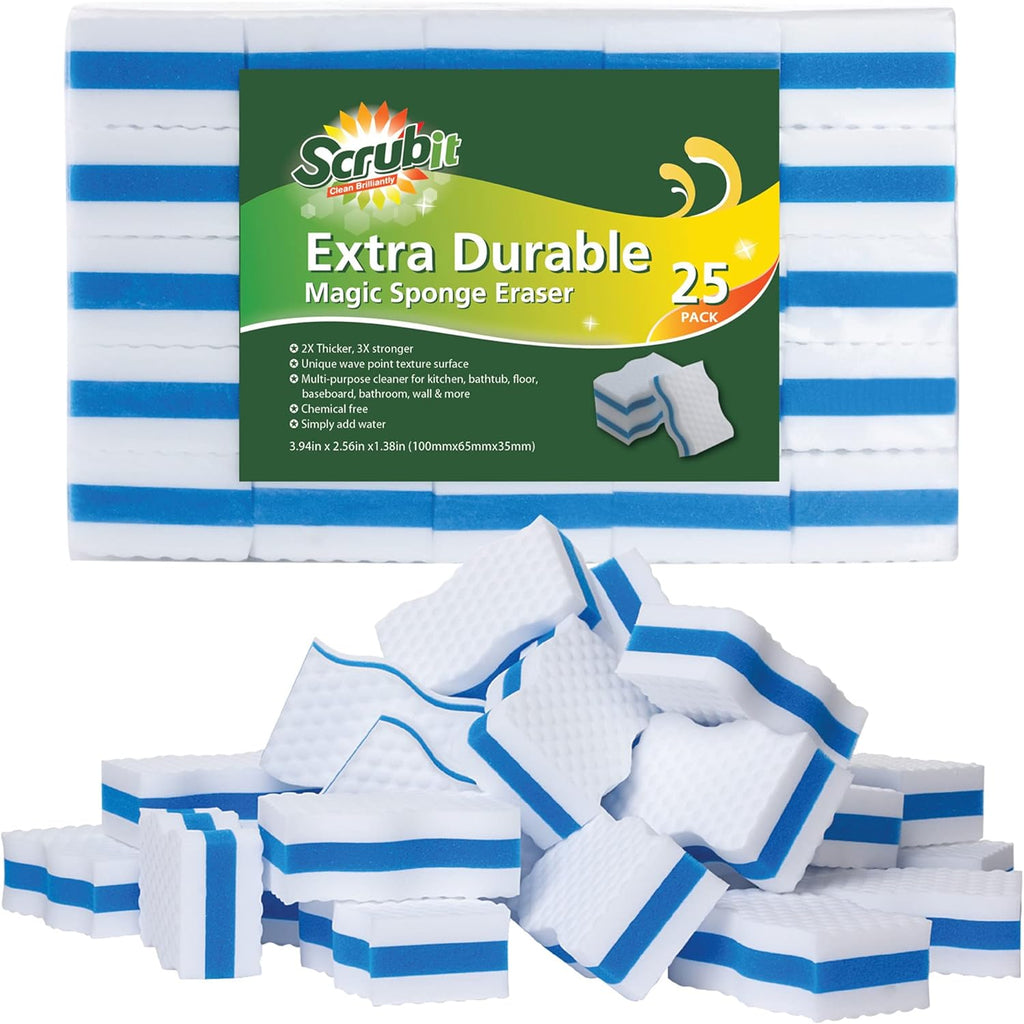 (25 Pack) Extra Durable Eraser Sponge by SCRUBIT - Kitchen, Bathroom, Floor & Wall Cleaner -Melamine Magic Cleaning