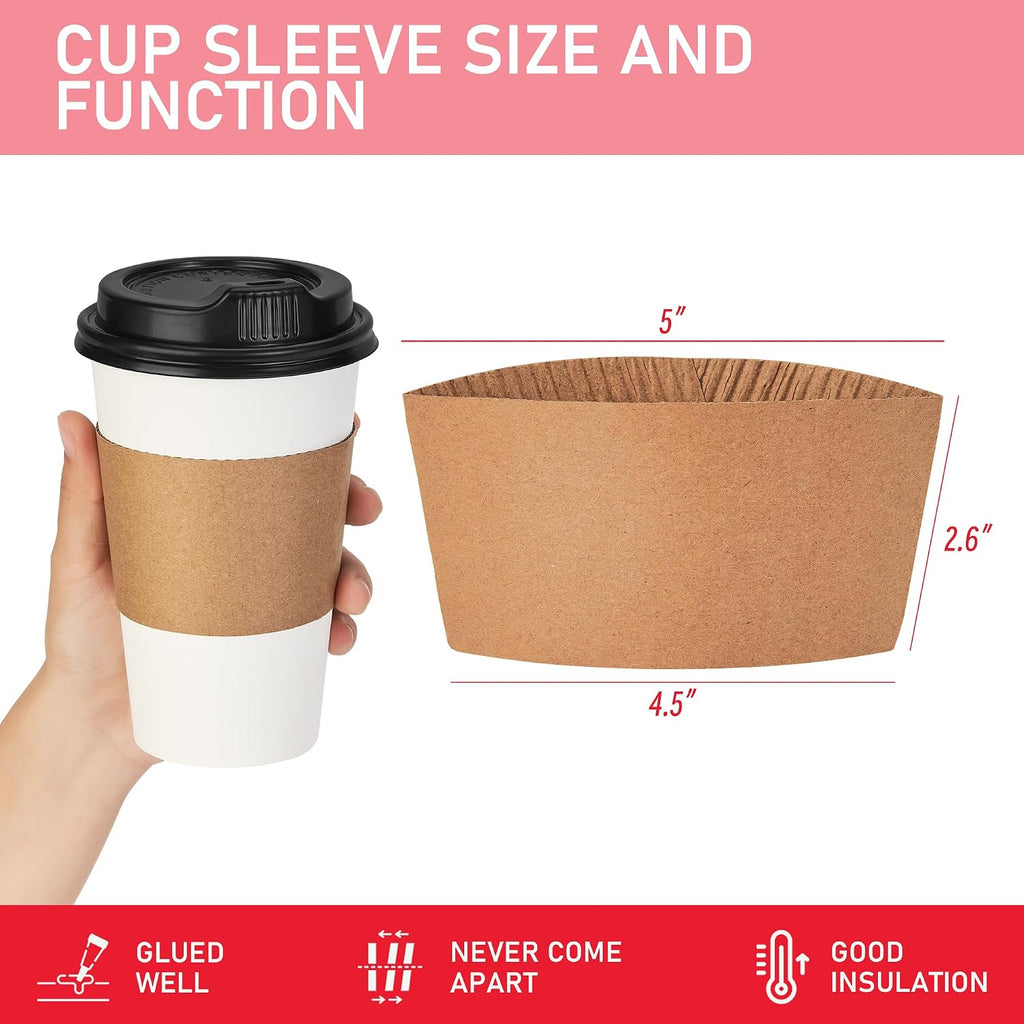 16 oz 100 Pack Coffee Cups with Lids and Sleeves