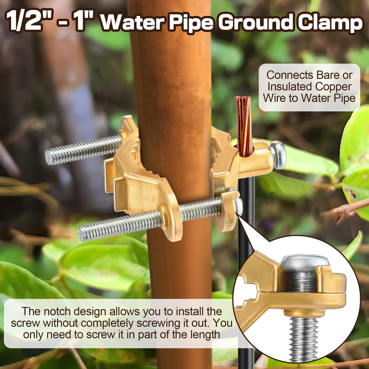 Feekoon 3 Pcs 1/2" to 1" Ground Clamp, #10 to #2 Wire Range