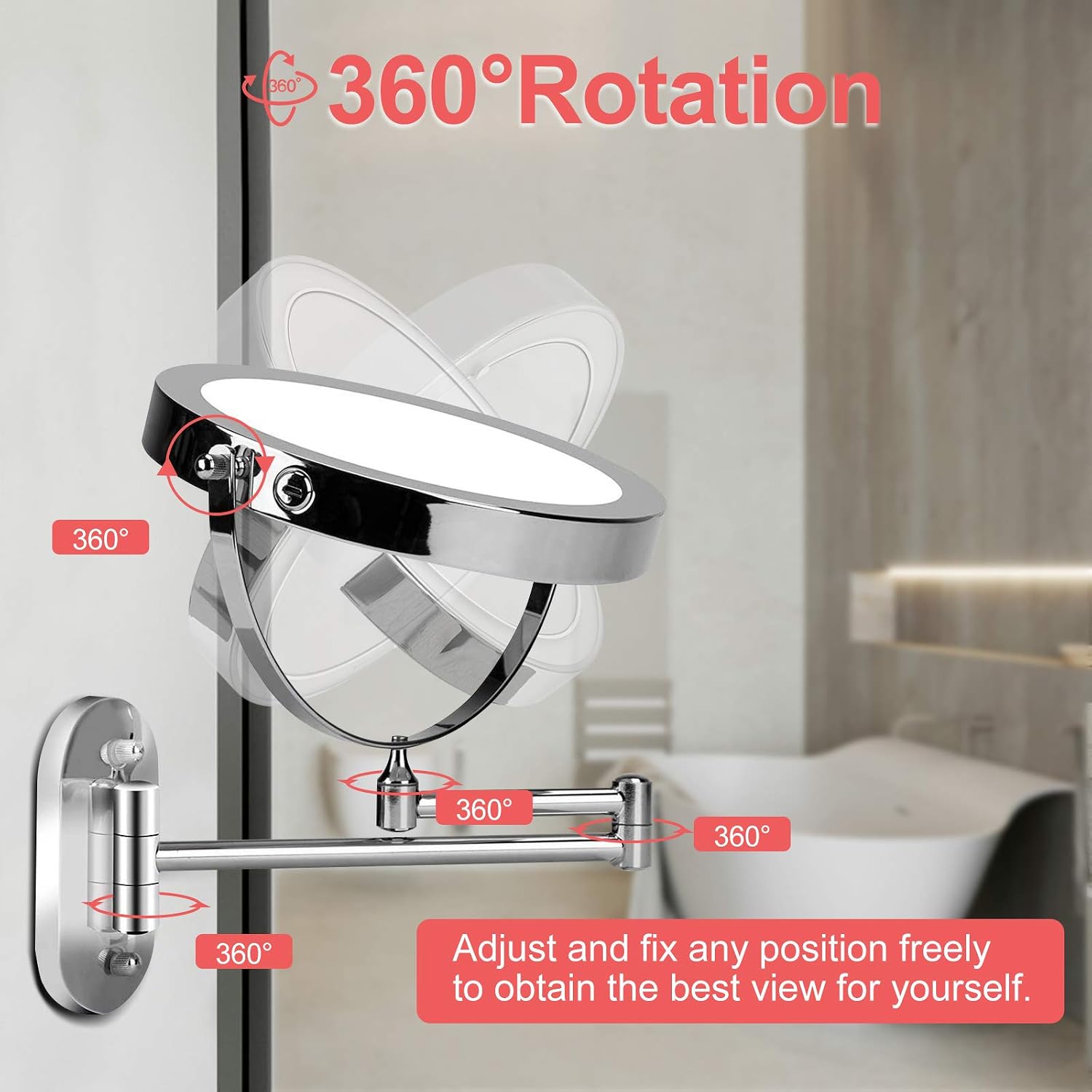 5000mAh Rechargeable Wall Mounted Lighted Makeup Mirror 1X30X | Double Sided 1X 30X Magnifying, 3 Color Lighting