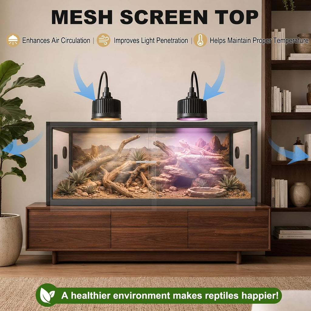 90 Gallon Reptile Tank, 48"x24"x18" Front Opening Reptile Terrarium, Black | Aluminum Frame Reptile Enclosure with