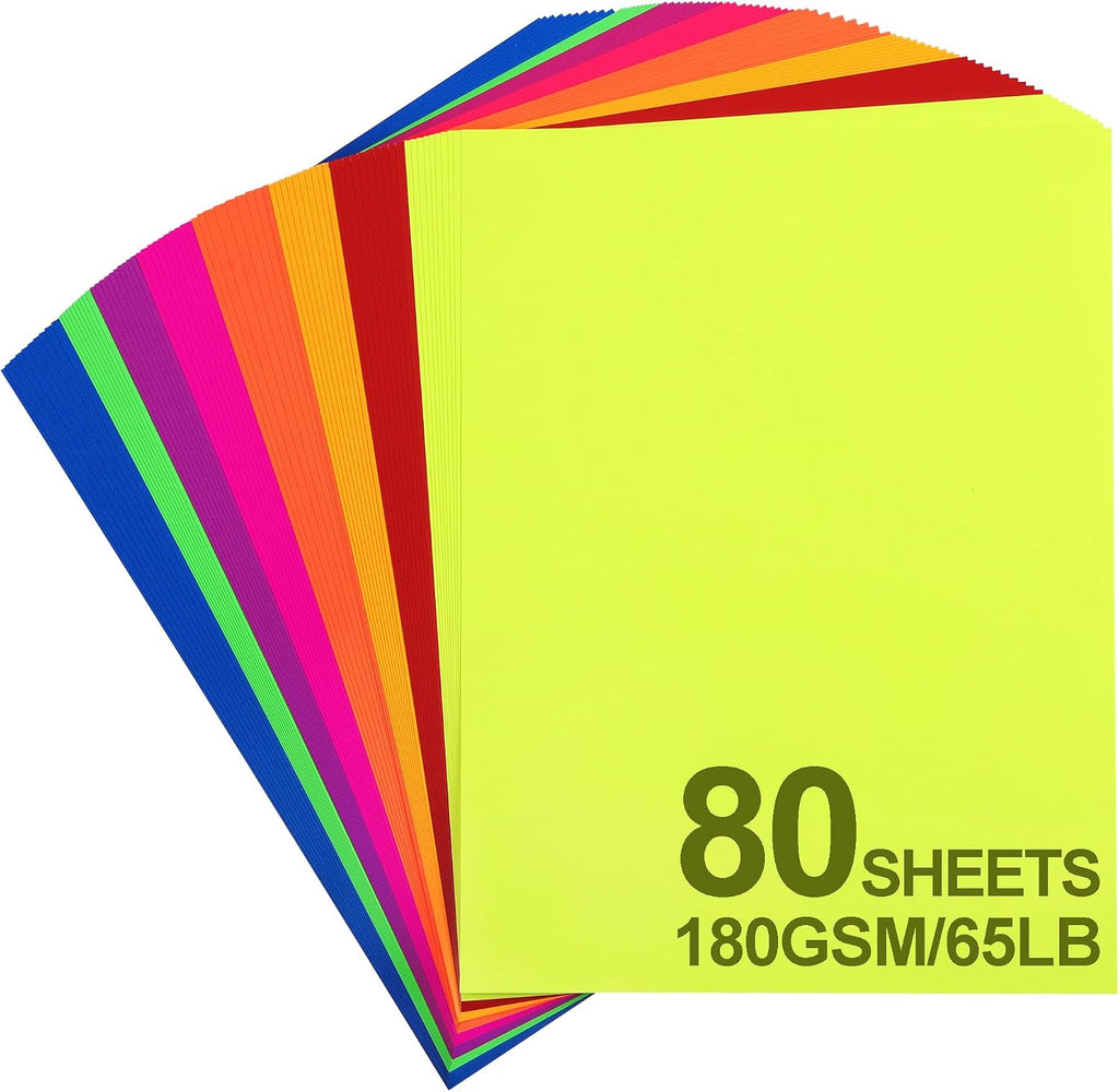 80 Sheets Cardstock 65lb 8 Bright Color Construction Paper 8.5’’ x 11’’