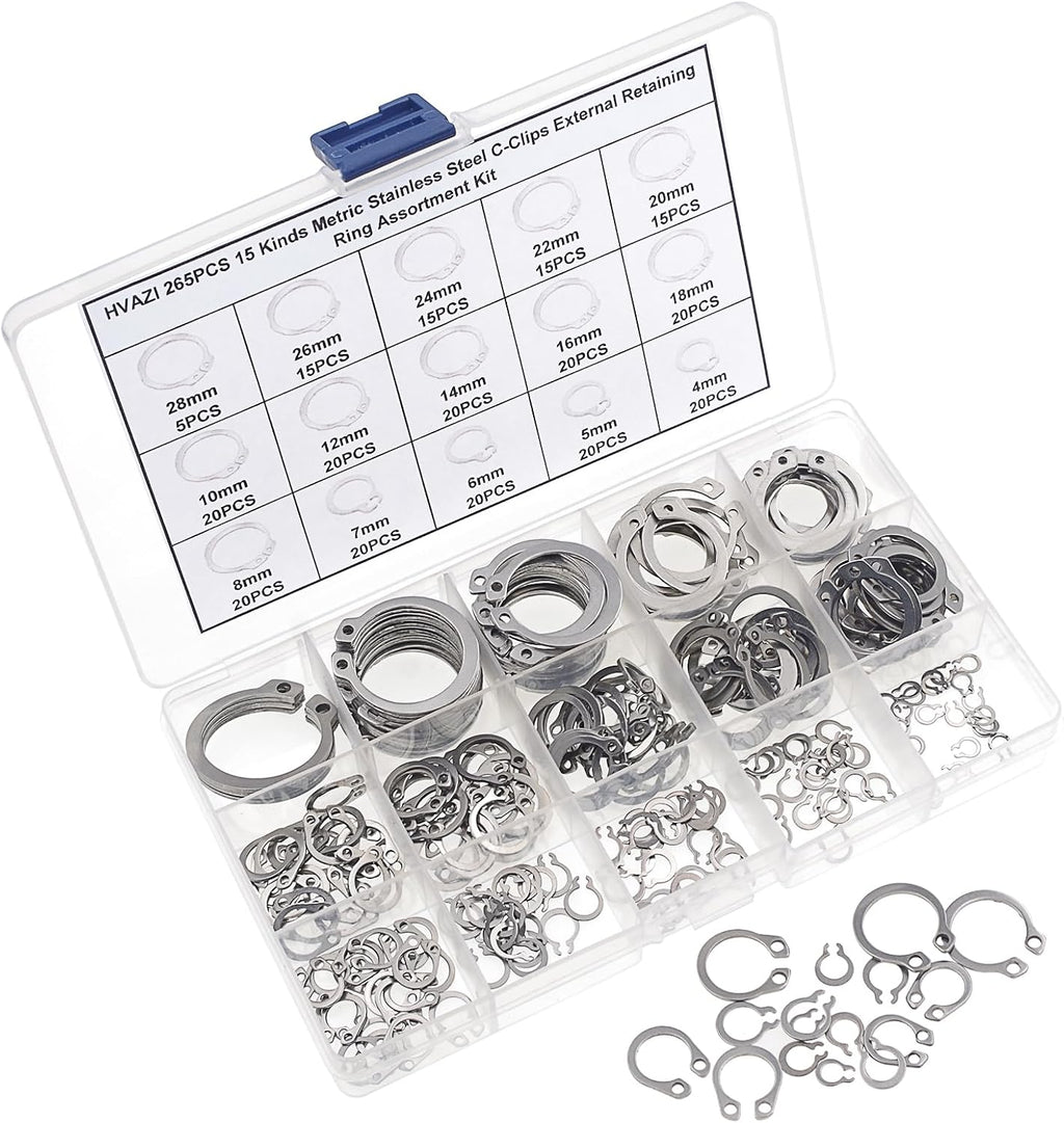 265PCS Metric 304 Stainless Steel C-Clips External Retaining Ring Kit