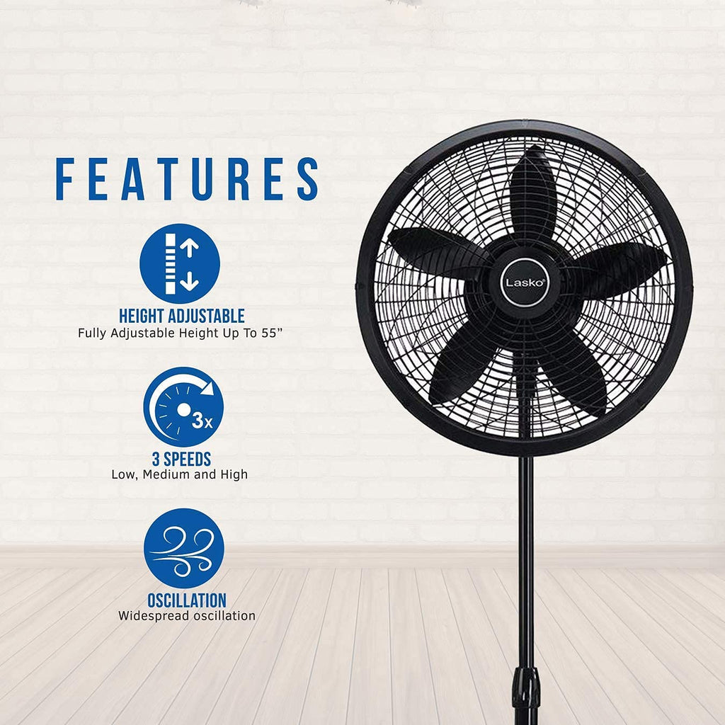 18 in. Adjustable Elegance and Performance Pedestal Fan, Black 18"/Black