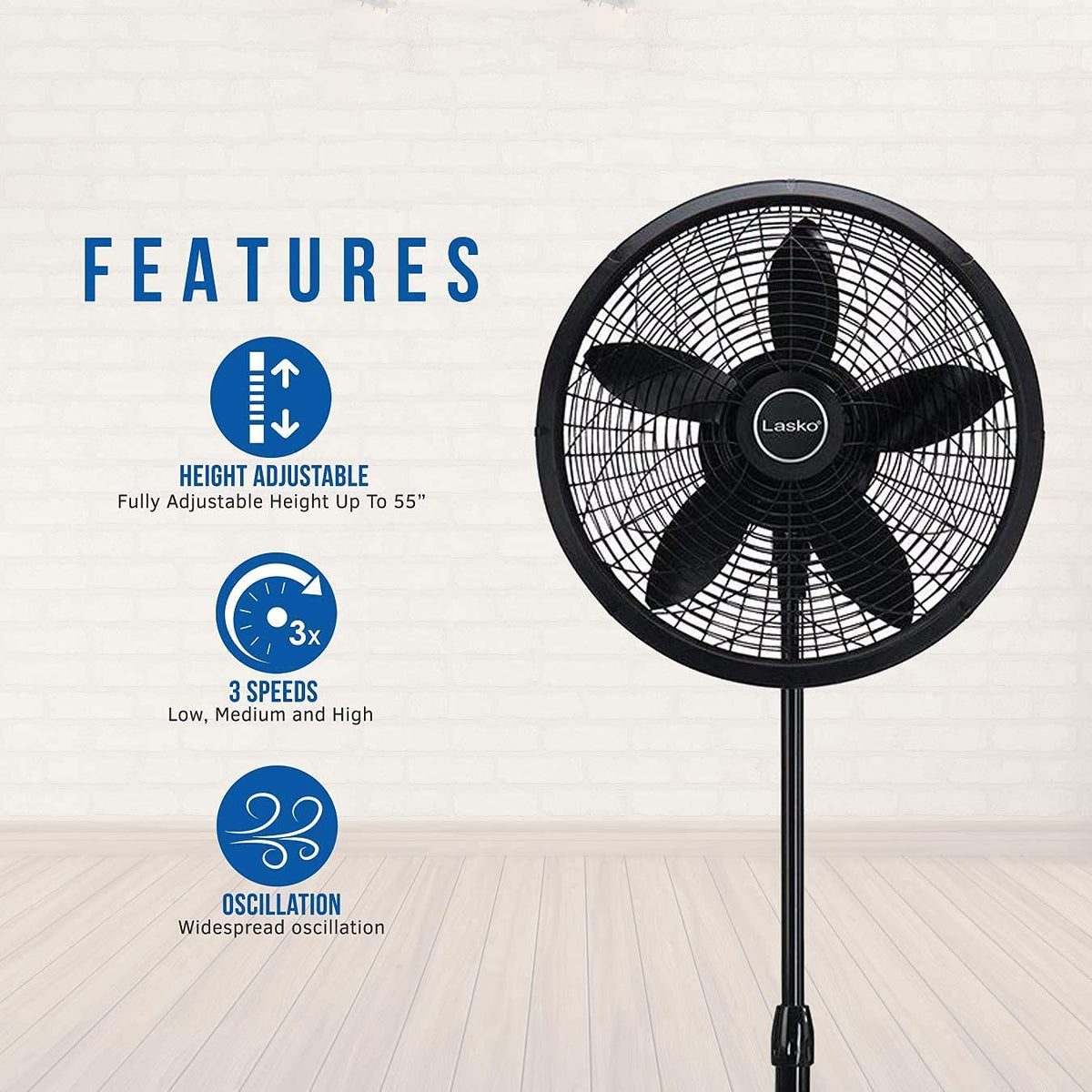 18 in. Adjustable Elegance and Performance Pedestal Fan, Black 18"/Black