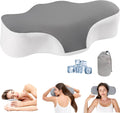 Travel Cervical Pillow for Bed Sleeping, Small Memory Foam Neck Pillow with Cooling Washable Cover, Compact Ergonomic