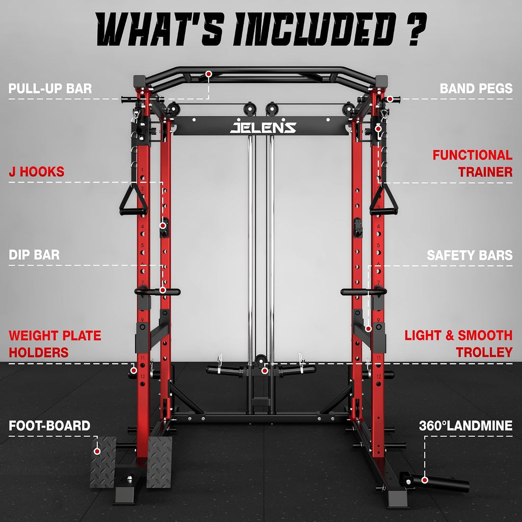 C12 Power Rack, 2000LBS Squat Rack with Cable Crossover System, Workout Cage with More Training Attachments for Home Gym