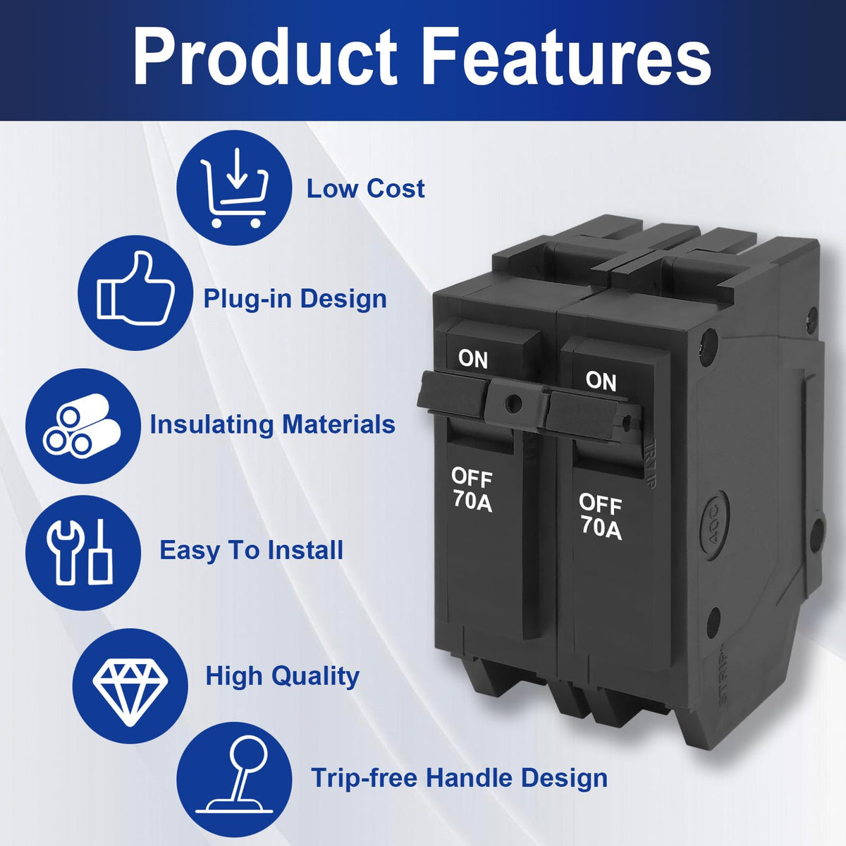 THQL2170 70 Amp 2-Pole Circuit Breaker, 10kAIC, 120/240V