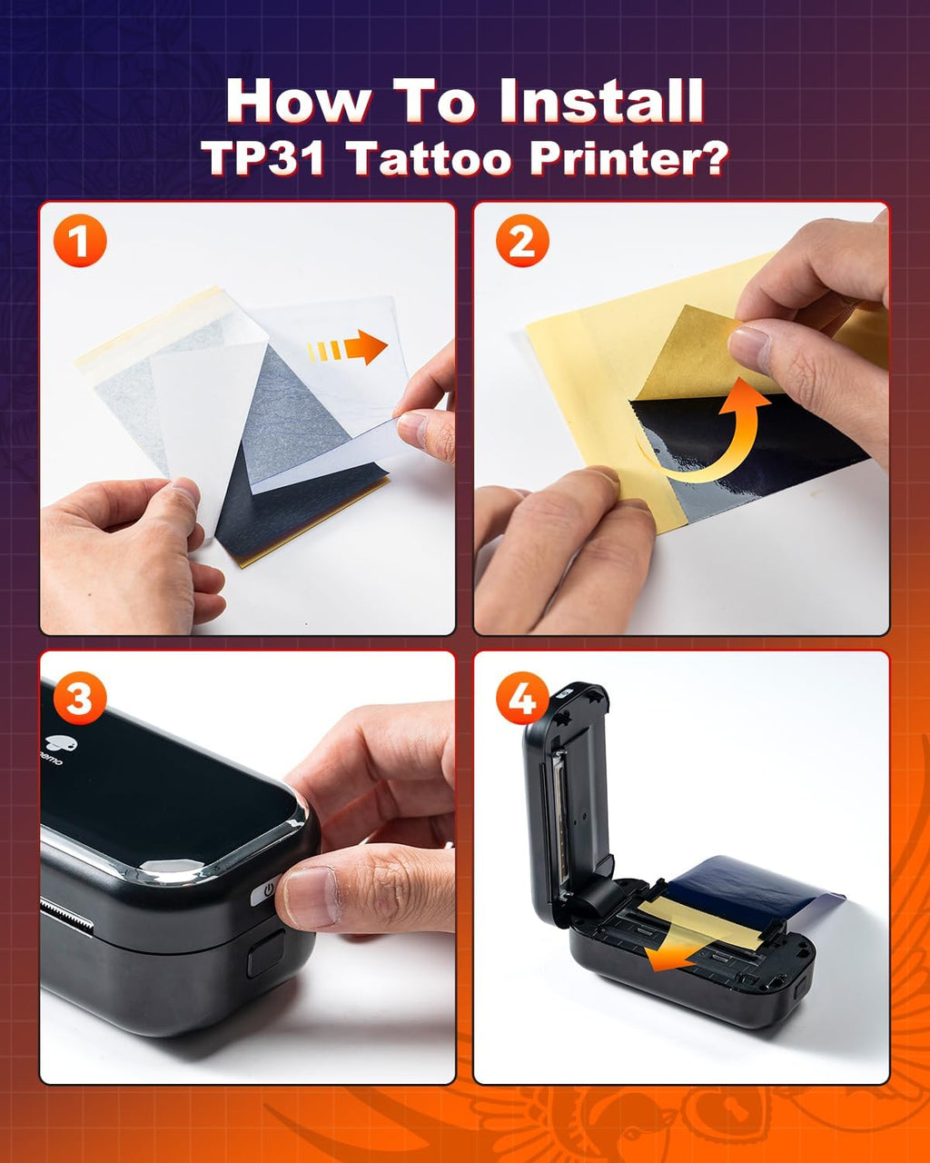 Tattoo Stencil Paper 3.15" x 5.24" for TP31 Mini Tattoo Printer, 100 Tattoo Transfer Paper for