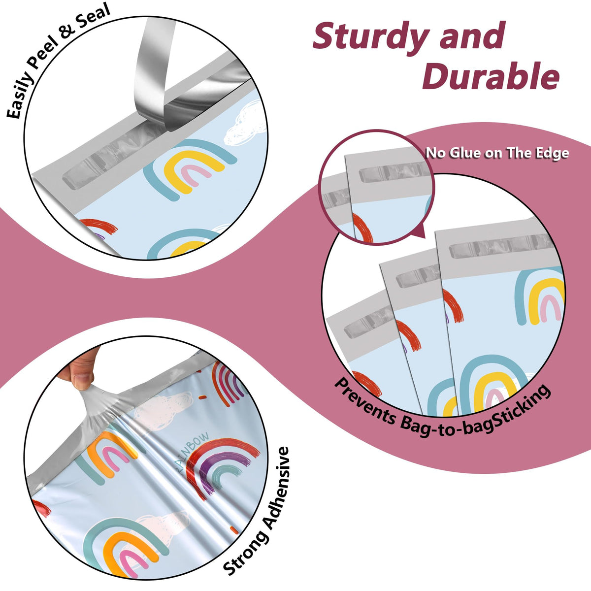 Poly Mailers 12x15.5 Inch, 50 Pack, Rainbow Self-Seal Shipping Bags
