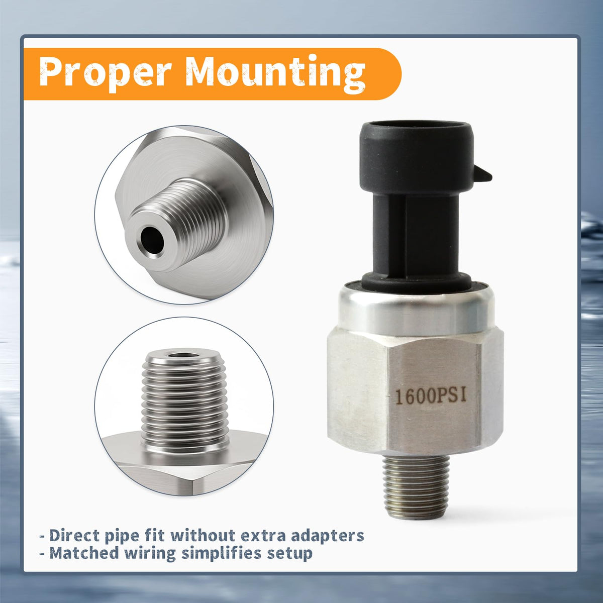 Erchon 1600PSI Pressure Transducer Sensor with Connector Harness
