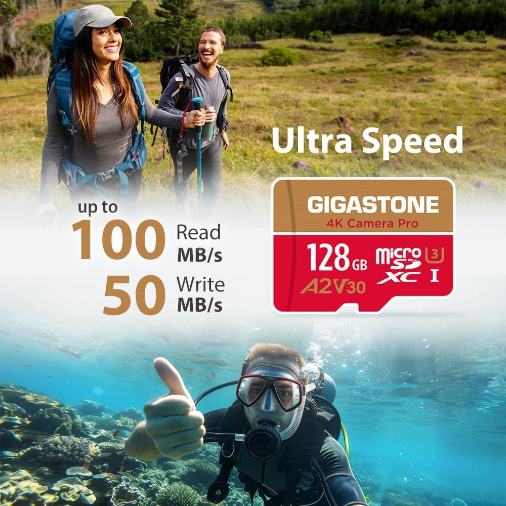 【5-Years Data Recovery】 GIGASTONE 128GB Micro SD Card, 4K Video Recording for GoPro, Action Camera, DJI, Drone