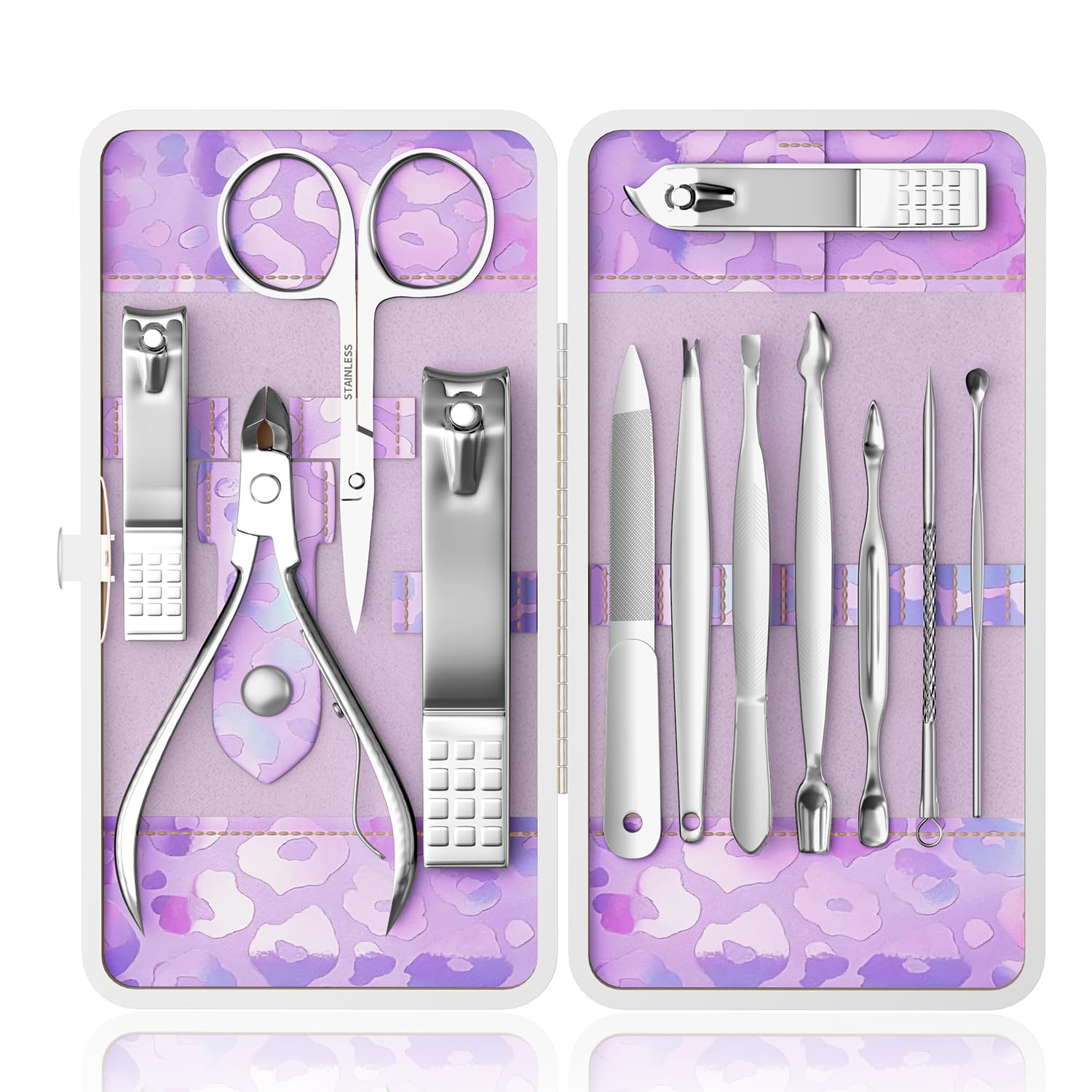Nail Clippers Kit Manicure Pedicure Set with Holographic Case(Purple)