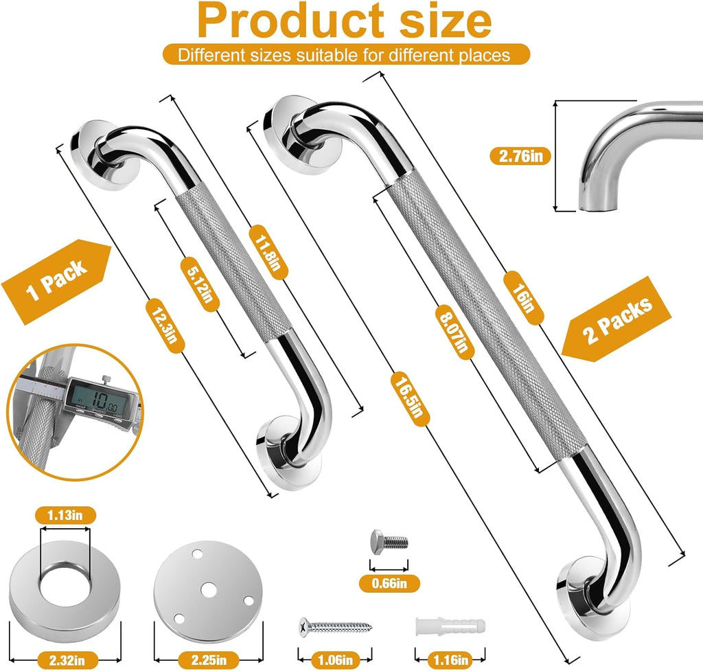 3 Packs Shower Grab Bars for Bathroom, 2 x 16 Inch & 1 x 12 Inch Safety Handicap Grab Bars for Wall, Anti-Slip Shower