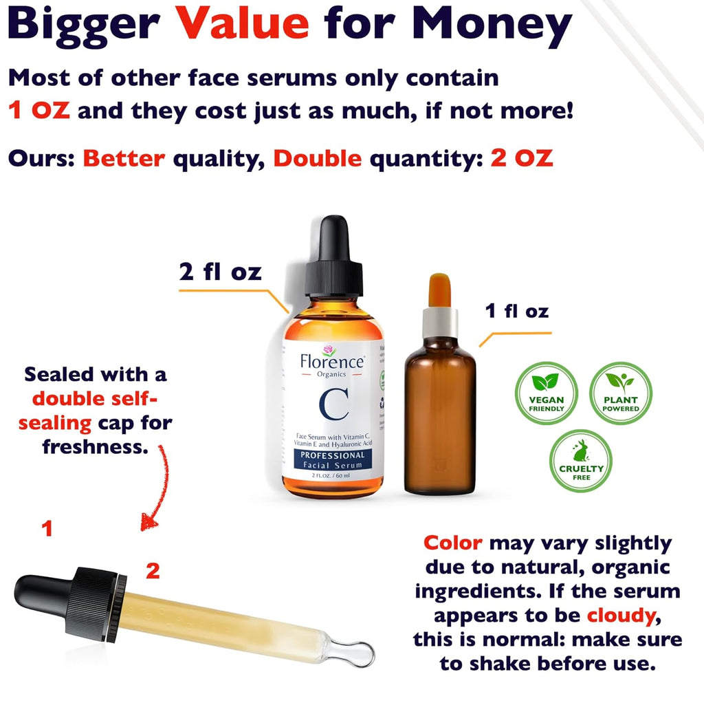 Vitamin C Serum For Face – Anti Aging Face Serum with Vitamin C, Hyaluronic Acid, Vitamin E. Brightening Formula.