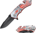 Rescue Style Pocket Folding Knife – Stainless Steel Drop Point Blade – Aluminum Handle– Pocket Clip, Glass Breaker &