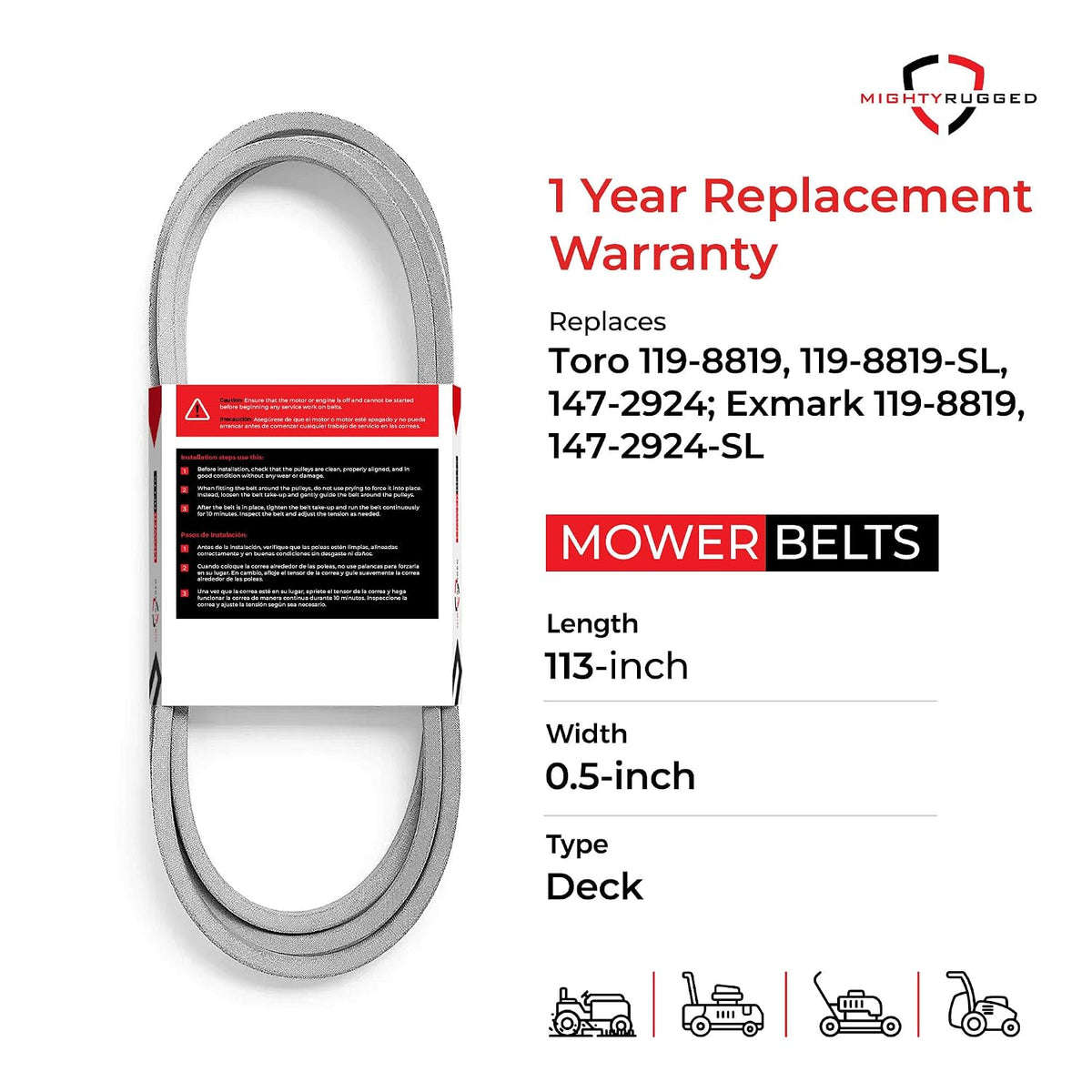 MightyRugged 119-8819 Toro TimeCutter 42 inch Deck Belt Replacement