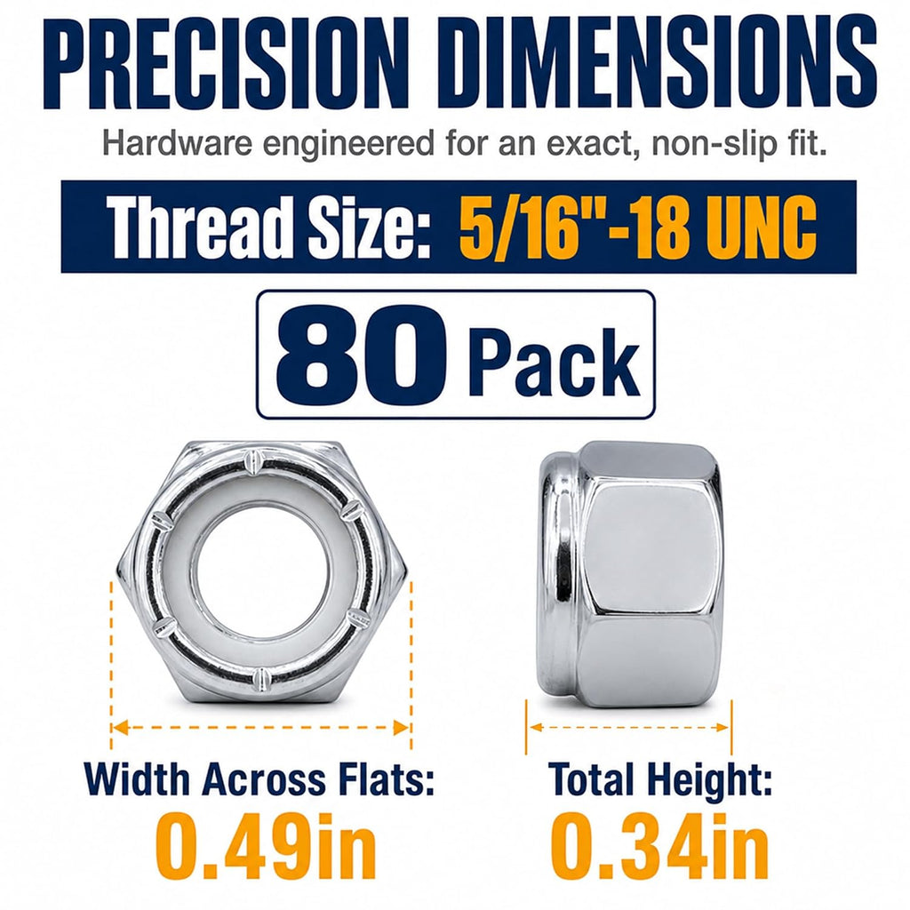 80 Pcs 5/16-18 Nylon Inserted Self Locking Nuts