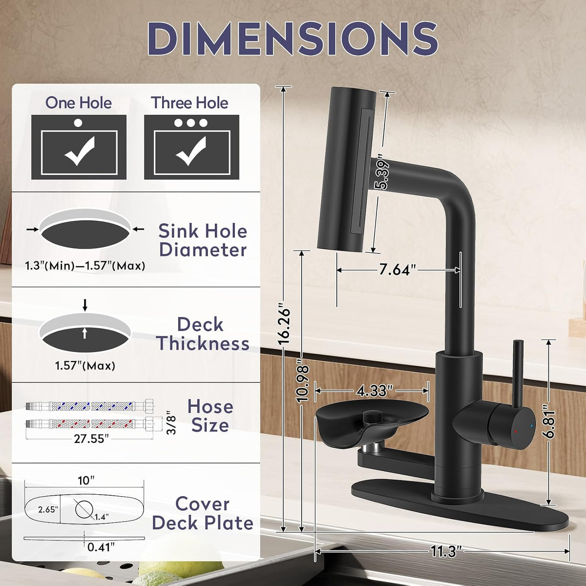 Black Kitchen Faucet with Pull Down Sprayer & Cup Washer