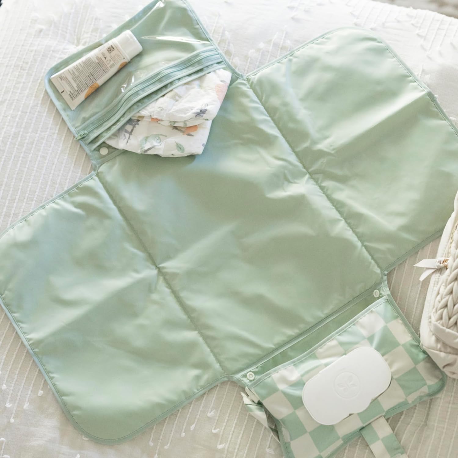 Portable Diaper Changing Pad | Waterproof, Wipeable & Compact Baby Changing Pad for Travel | Smart Wipes Pocket &