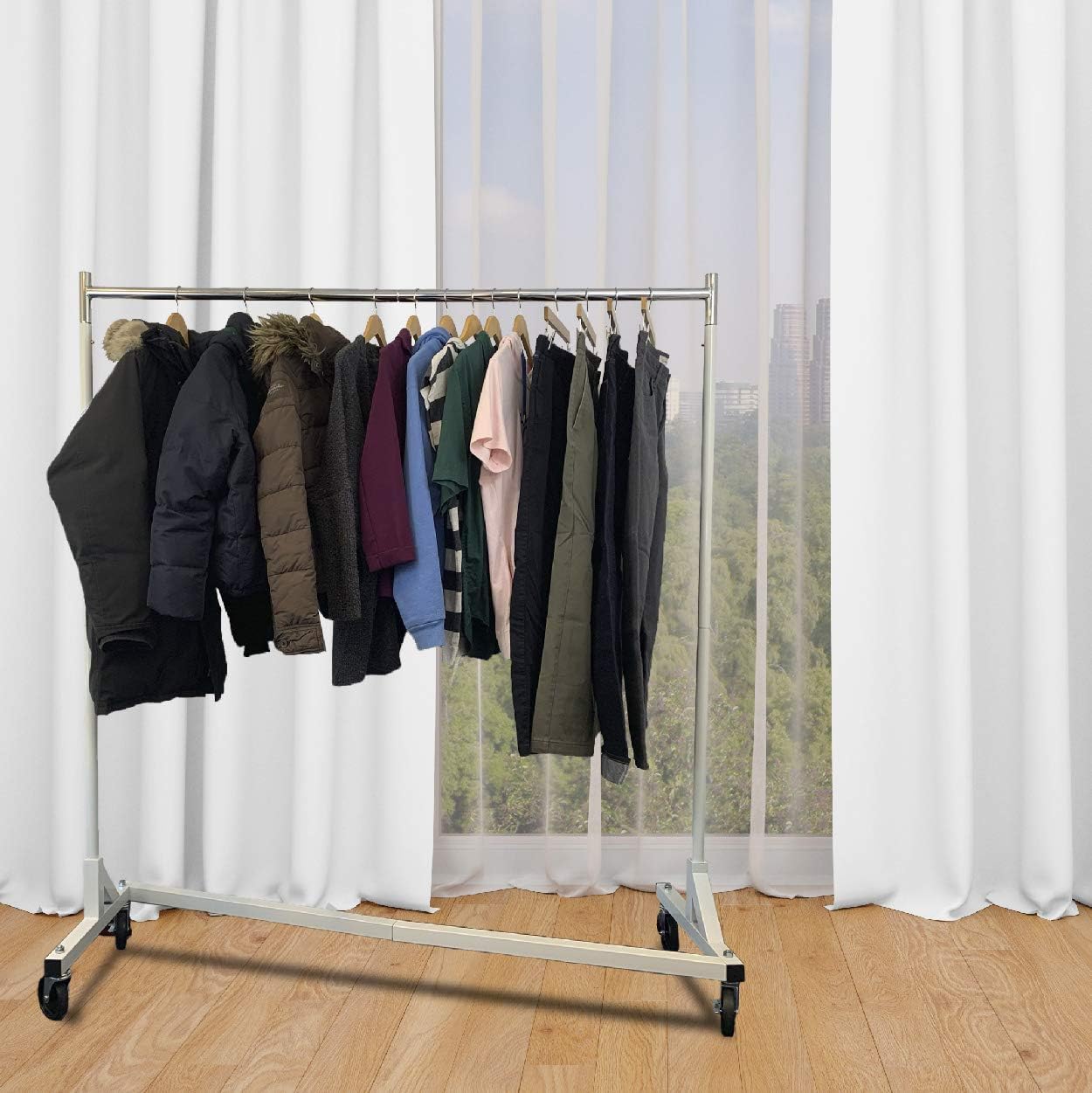 Heavy Duty 400lb Load Garment Clothing Z Rack - Rolling Garment Z Rack for Home, Retail Display, Durable Square