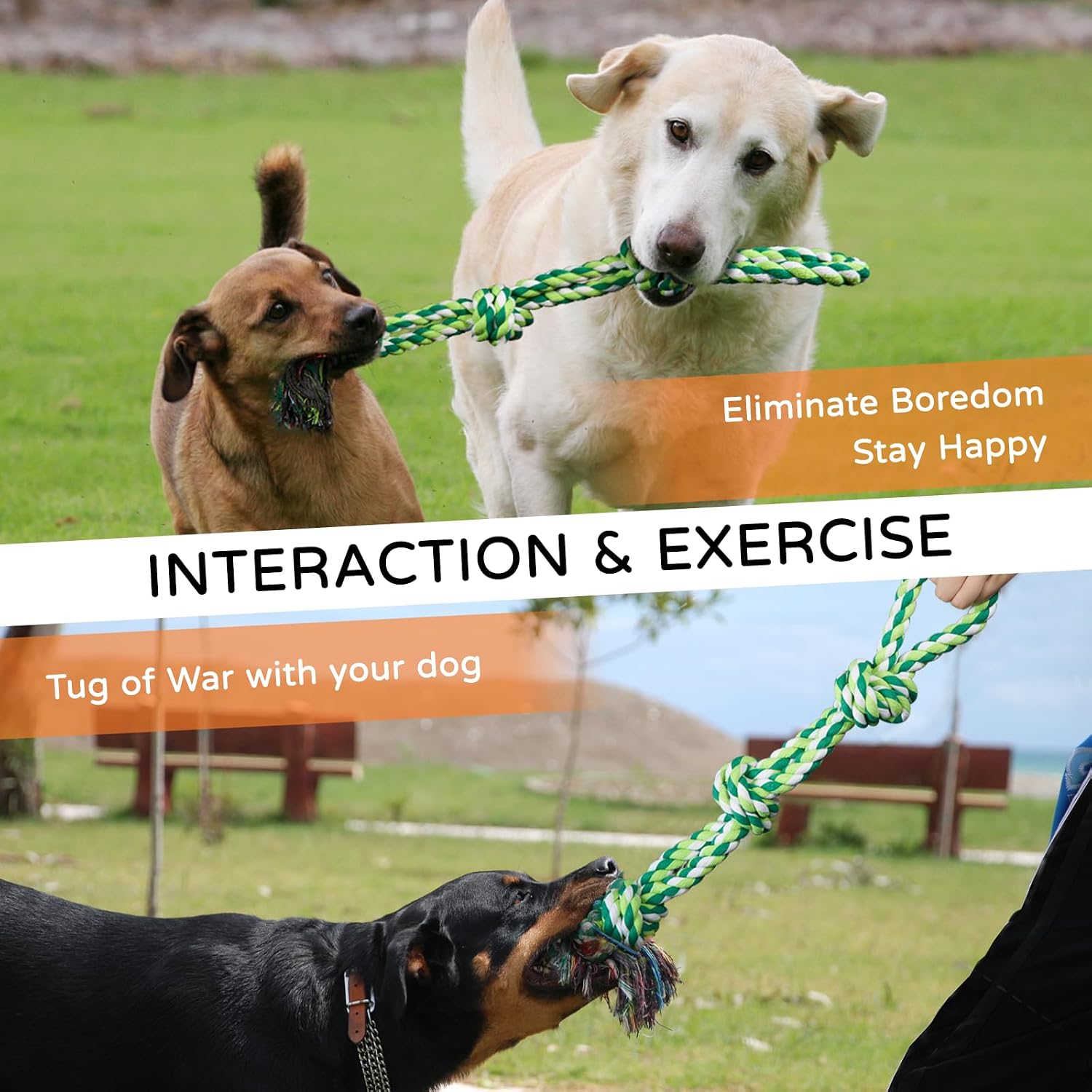 2 Pack Dog Rope Toys for Medium Large Breed, Nearly Indestructible Dog Chew Toys for Aggressive Chewers, Teeth