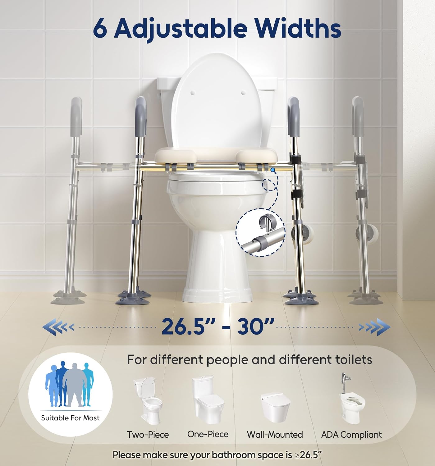 Raised Toilet Seat with Handles, Width & Height Adjustable Toilet Seat Risers for Seniors, Heavy Duty 400lbs Elevated