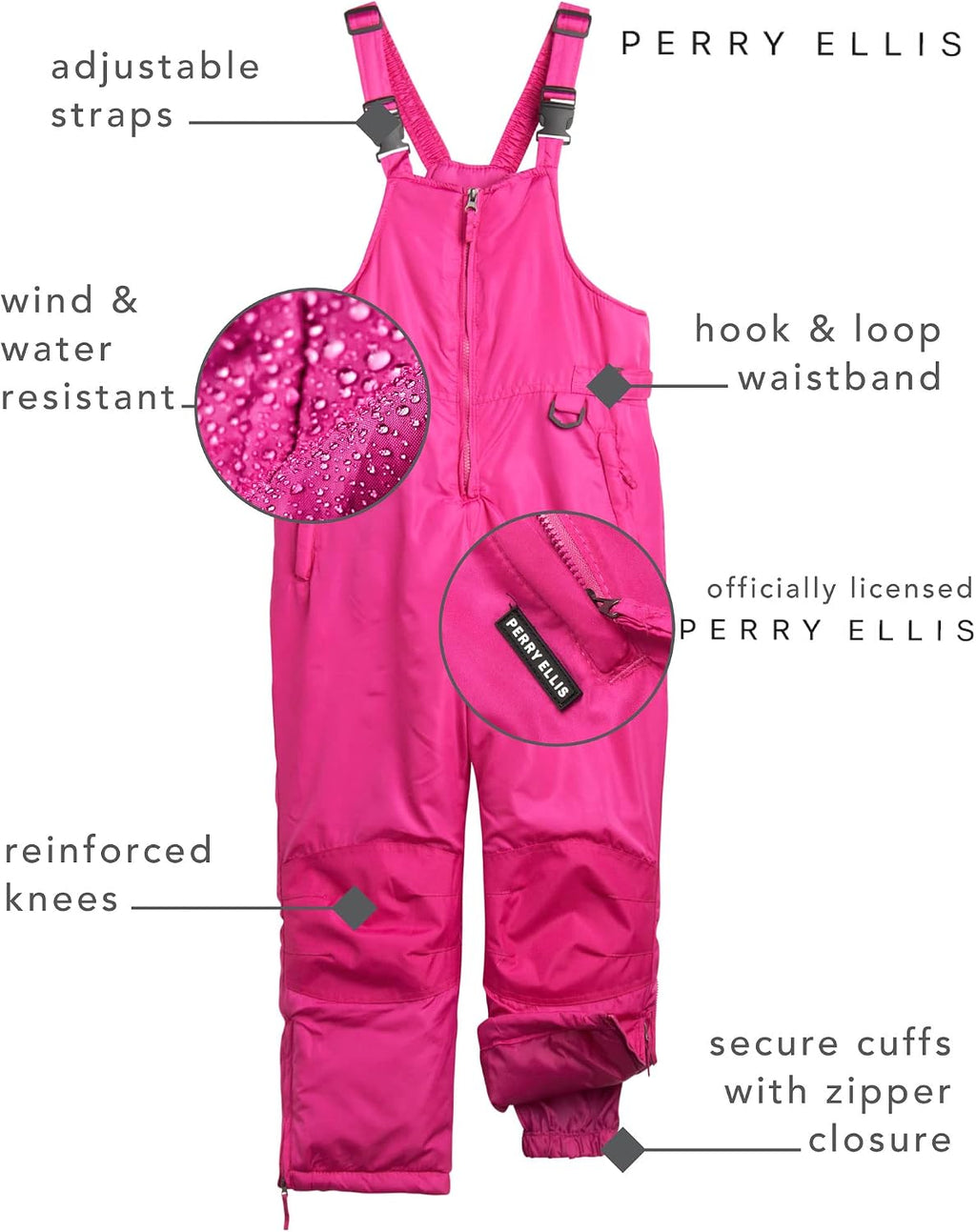 Kids Insulated Waterproof Snow Bib with Zip Cuff (5-18) | Warm Winter Ski Pants, Secure Fit Overalls for Girls and