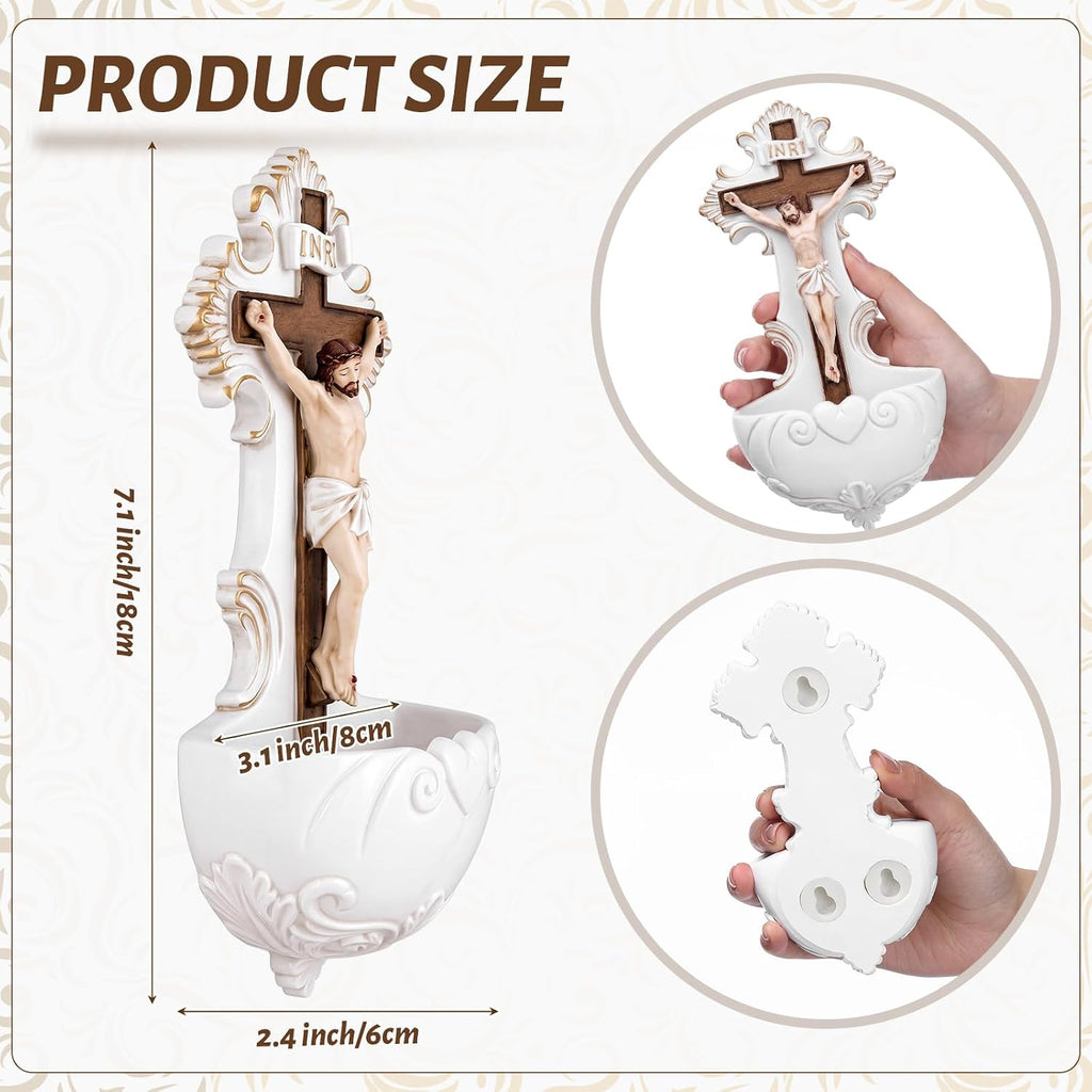 Jesus Holy Water Font Roman Crucifix Jesus Florentine Style Crucifix Wall Hanging Stoup for Church Home Decor